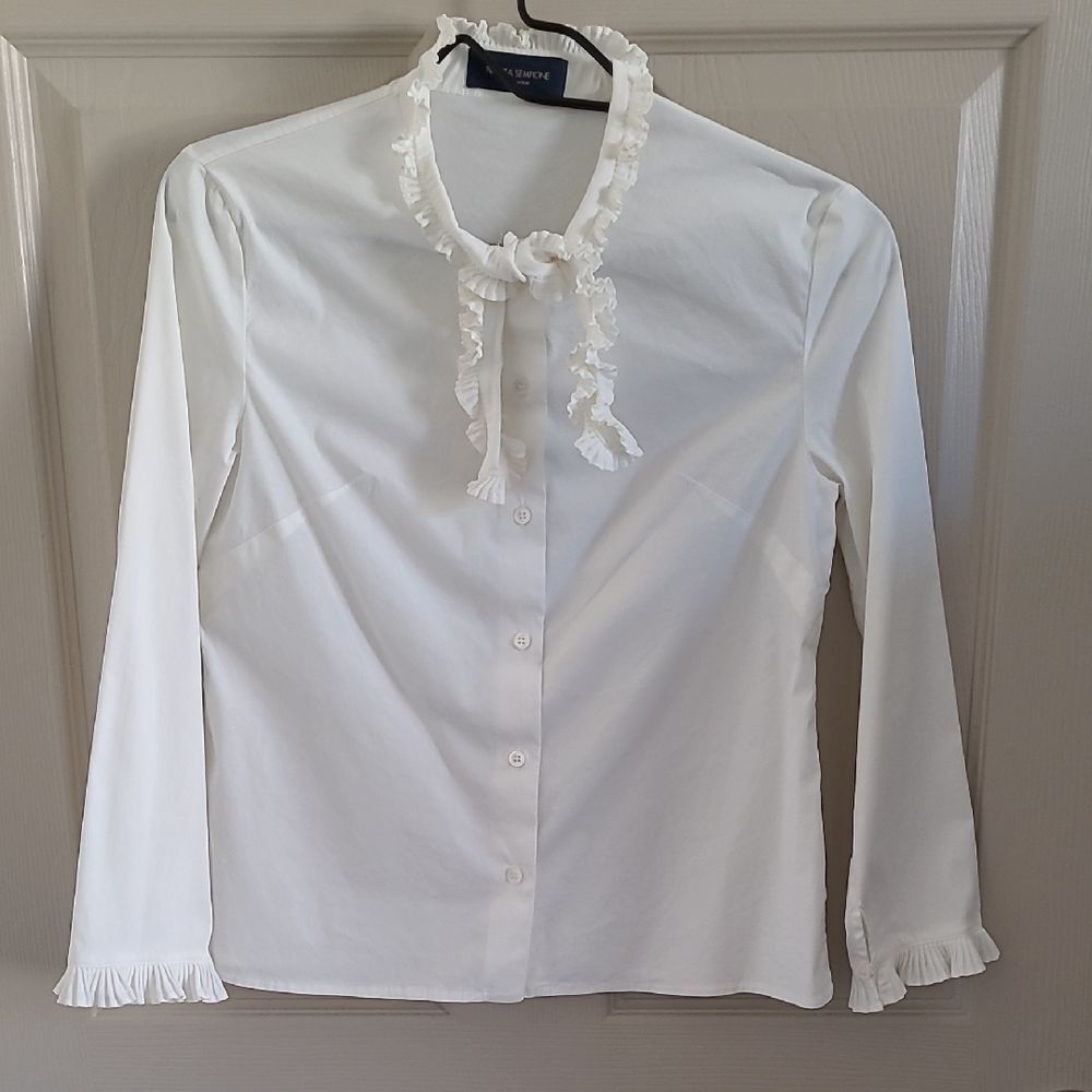 Piazza Sempione White Ruffled Blouse sz 40/ Small